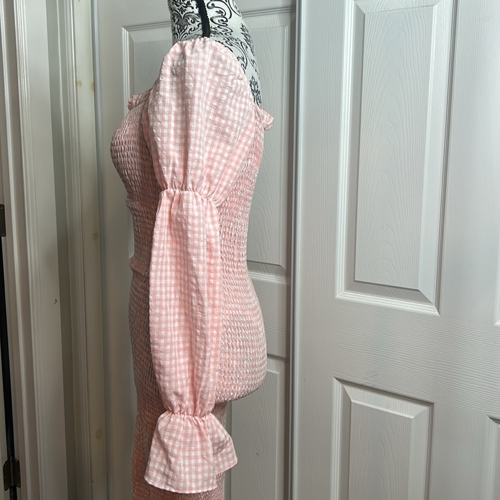SNDYS Pink‎ Gingham Smocked Dress Spring Summer 4 - Picture 3 of 4